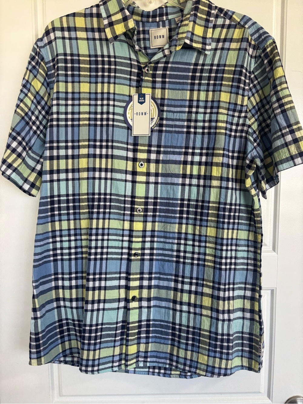 ROWM Men’s Short-Sleeve Plaid Shirt in Blue and Yellow